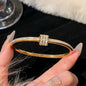 Elegant Gold Color Bangle With Sparkling Rhinestone Glamorous Stainless Steel Bracelet Women's Formal Dinners Jewelry