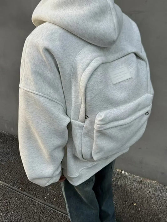 Viral Must Have Backpack Hoodie high street fashion three-dimensional backpack men clothing Y2K trend hoodie oversized casual sportswear