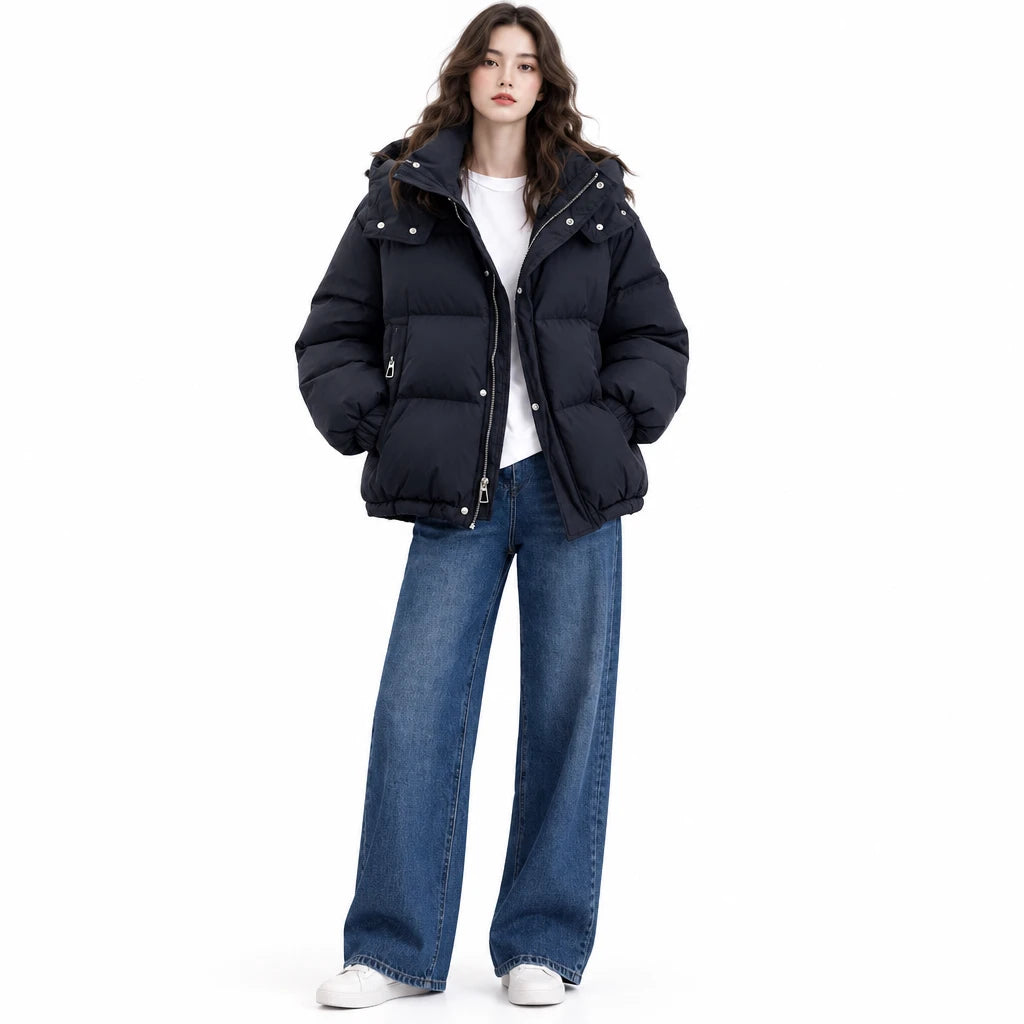Women's hooded padded jacket with zip and pockets