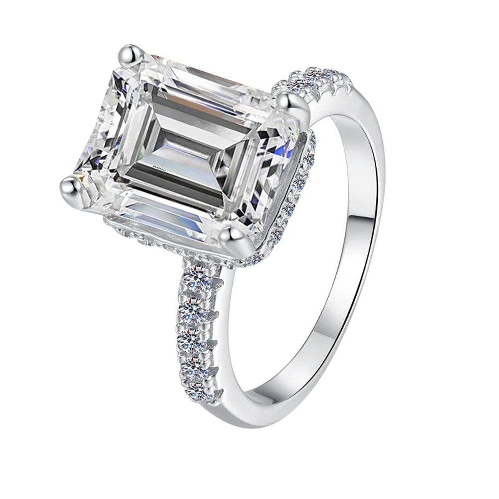 Radiant Ring Moissanite with Emerald Cut in Sterling Silver