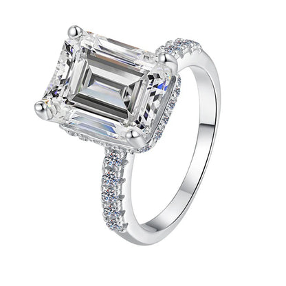 Radiant Ring Moissanite with Emerald Cut in Sterling Silver