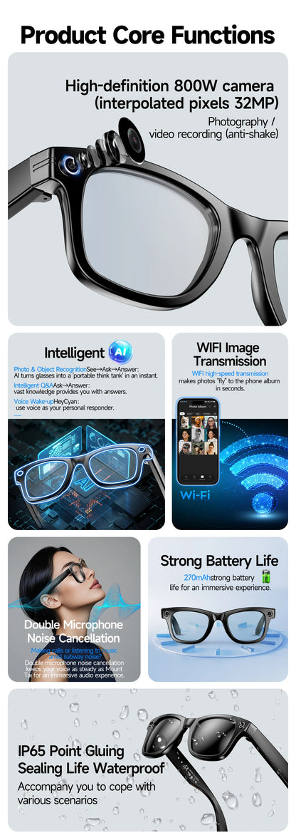 Titanium Frame AI Smart Glasses With 13MP Camera And Real Translation