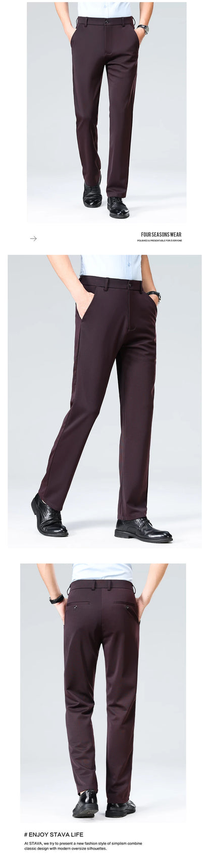 29-42 Men's Summer Pants Thin Straight Stretch Casual Pants with No Trace No Ironing Fabric Silky and Cool Feeling