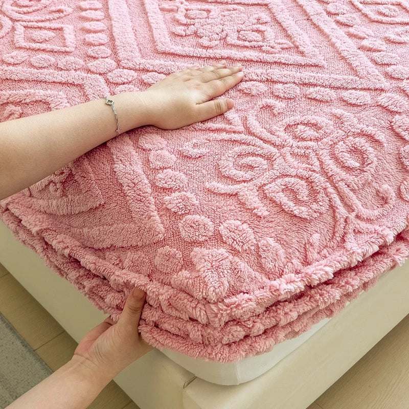 Floral Fitted Sheet with 3D Embroidery and Non Slip Deep Pockets