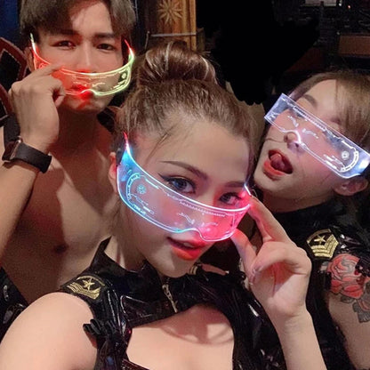 LED festival glasses glowing with crystal bead illumination and futuristic light up rims