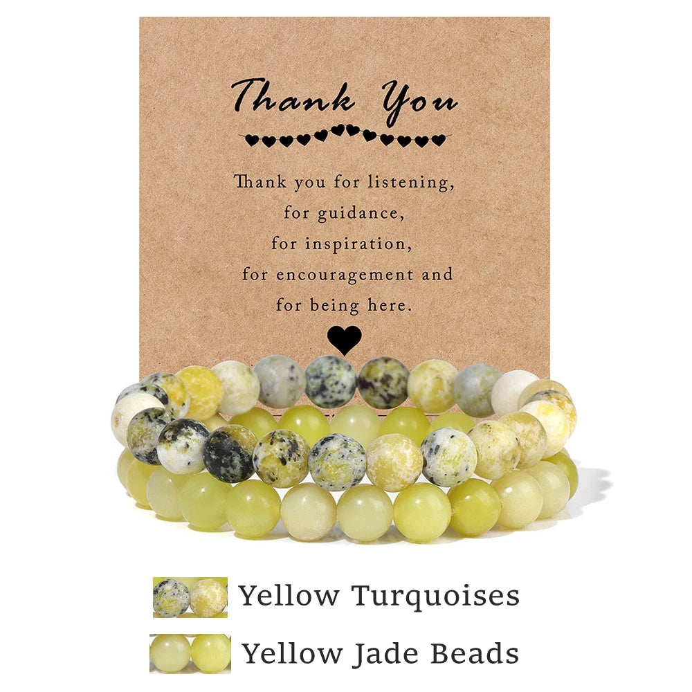 Beachwear Style Bracelet Set for Couples with Natural Amethyst Cat Eye Beads and Gift Card