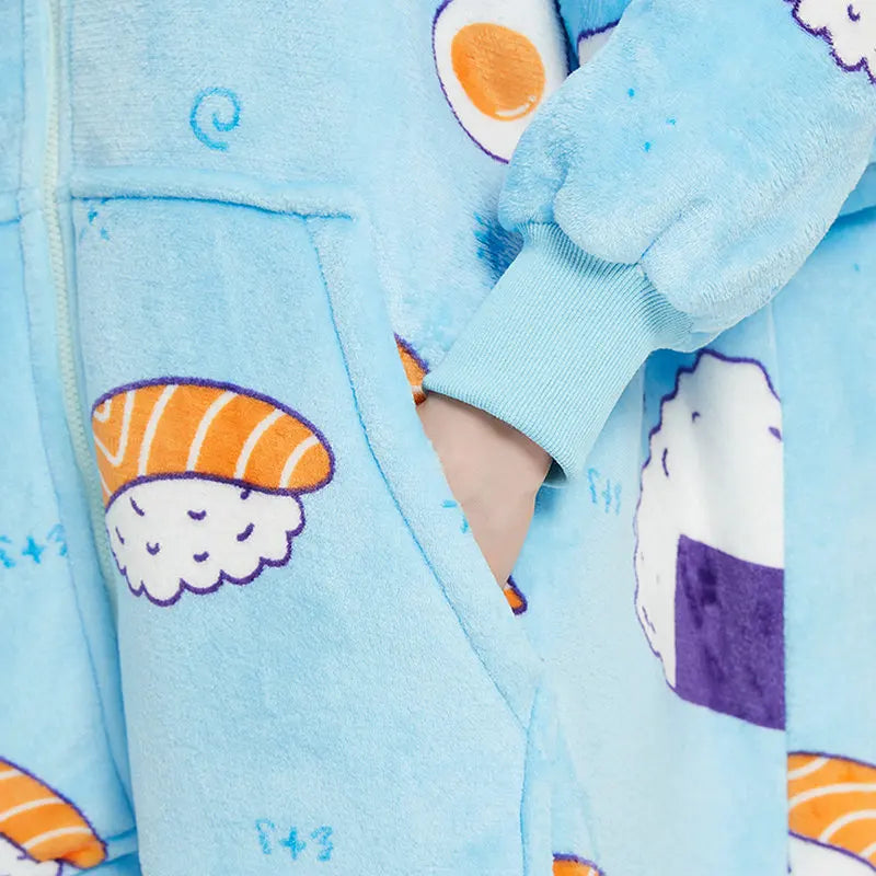 Unisex Ultra Thick Lamb Velvet Pajamas With Hooded Blanket And Zipper For Winter Sleepwear