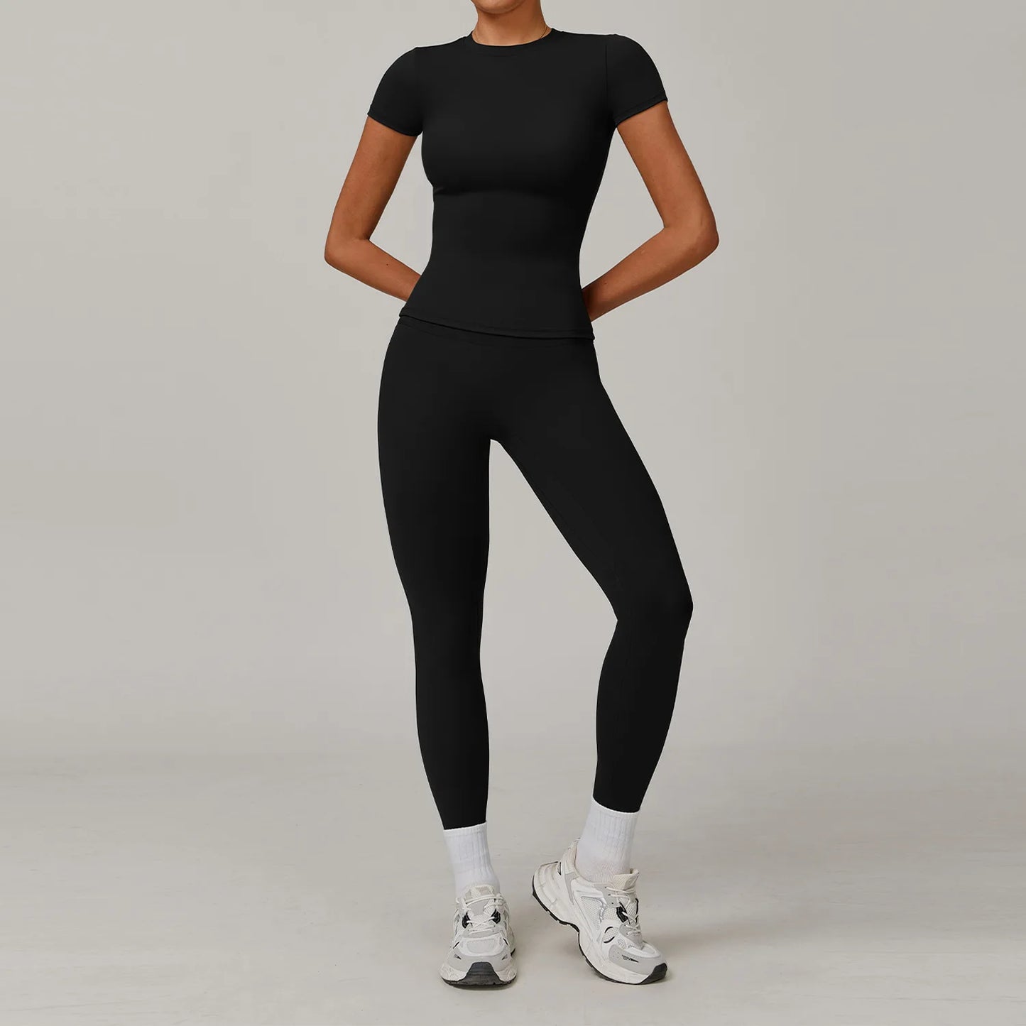 Women Yoga Set 2PCS Workout Set Sportswear Gym Clothing Fitness Long Sleeve High Waist Leggings Cycling Shorts WORKOUT REVOLUTION