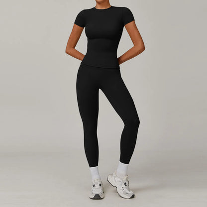 Women Yoga Set 2PCS Workout Set Sportswear Gym Clothing Fitness Long Sleeve High Waist Leggings Cycling Shorts WORKOUT REVOLUTION