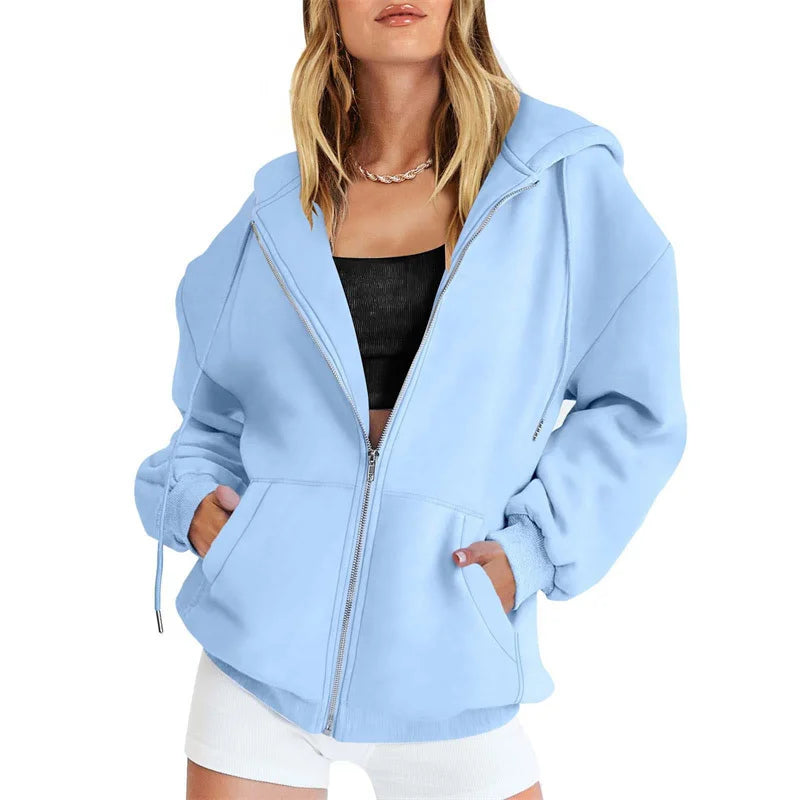 Women's Hoodie With Zip Front Long Sleeves for casual wear