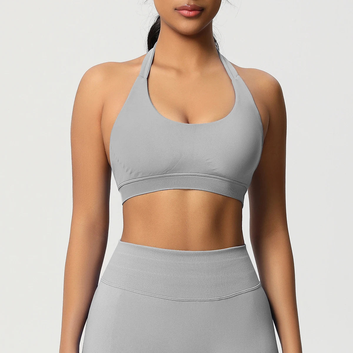 Women’s Seamless Halter Backless Push-Up Sports Bra Cotton-Poly For Gym Running