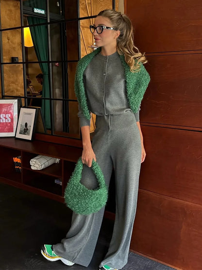 Women’s Knit Cardigan And Pants Set Slim Fit Long Sleeve Winter