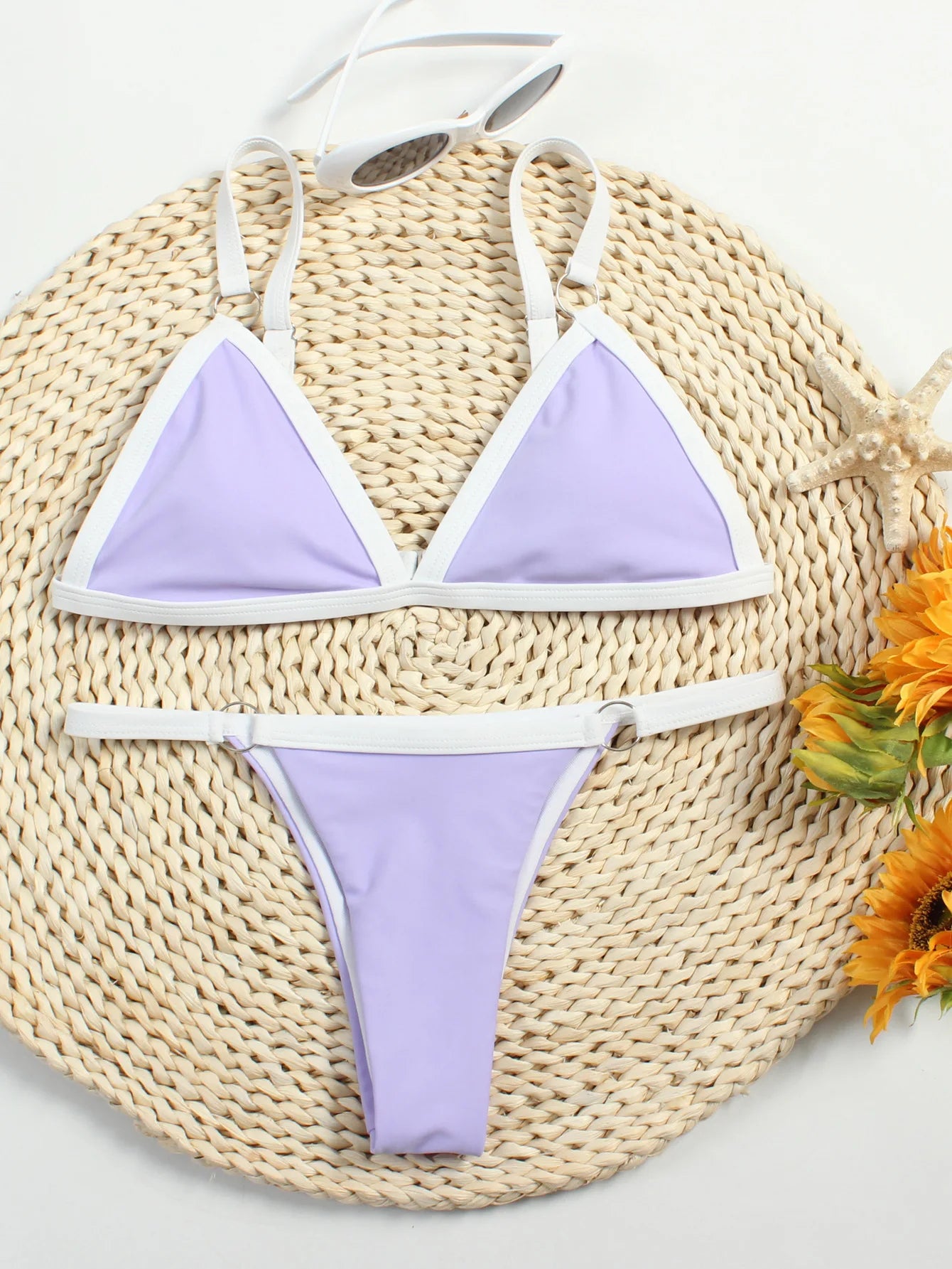 Women's Padded Bikini Top with Low-Rise Bottom and Ring Detail