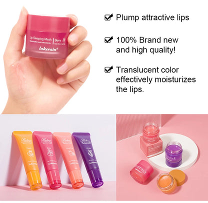 Lip Care Kit Moisturizing  Lip Glowly Balm Sleeping Lip Mask Deep Hydrate Night Sleep Mask Reduce Lip Lines Remove Dead Skin