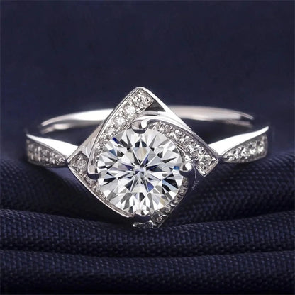 Floral Engagement Ring with Cubic Zirconia Centerpiece Sterling Silver