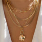 Women's Goldtone Necklace Set With Braided Bead Chains And Star Pendants In Five-Length Array
