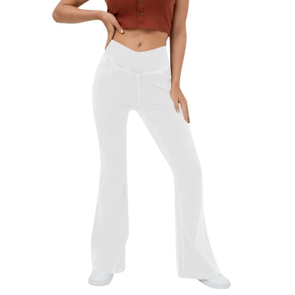 Stretch Pants High Waisted Crossover Flare with Bootcut Silhouette