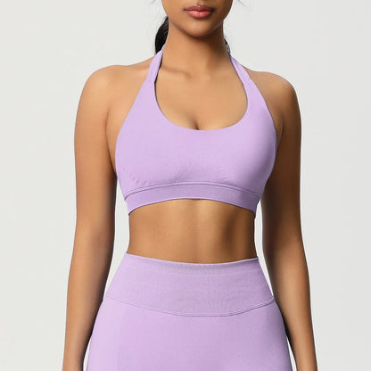 Women’s Seamless Halter Backless Push-Up Sports Bra Cotton-Poly For Gym Running