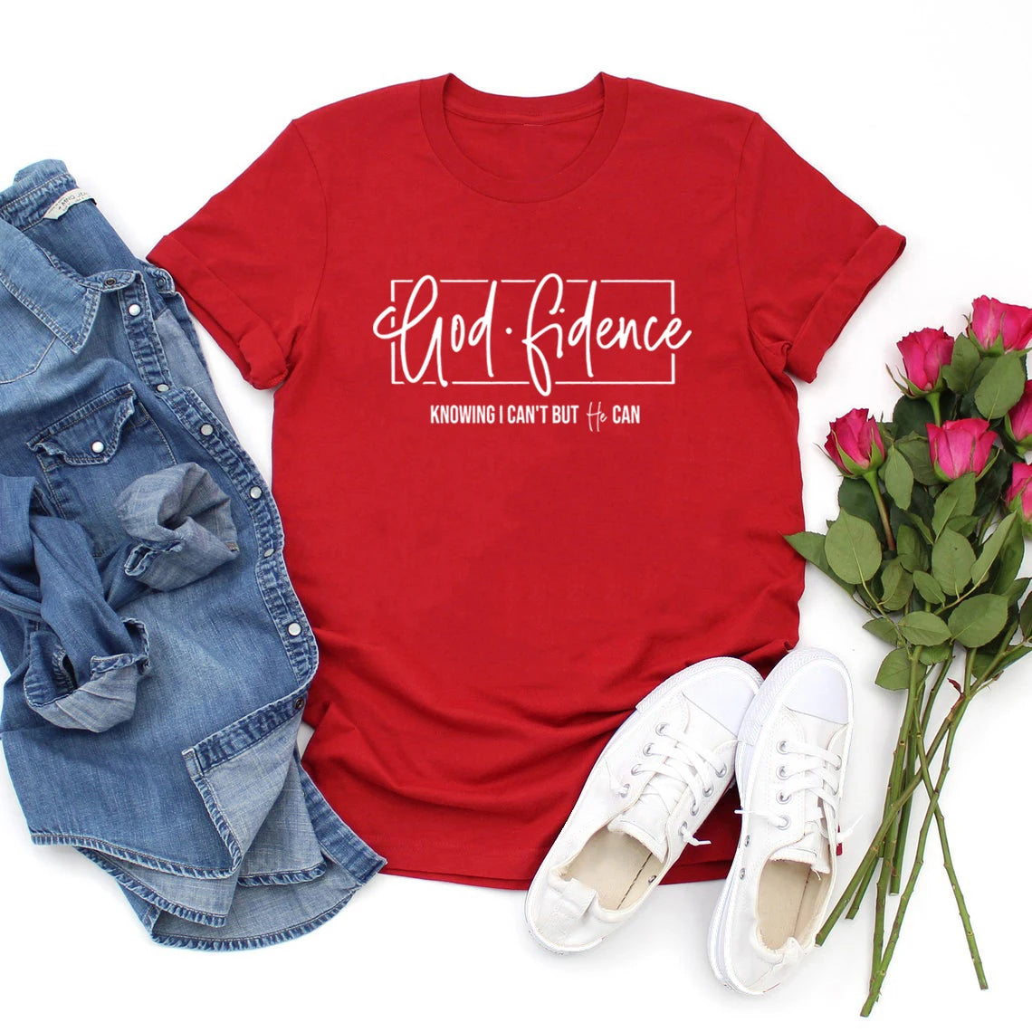 God Fidence Knowing I Can't But He Can - Men Women Short Sleeve T-shirts