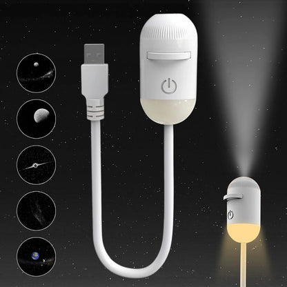 White portable LED galaxy projector with USB plug and nebula discs for kids' bedroom ceiling light decor.
