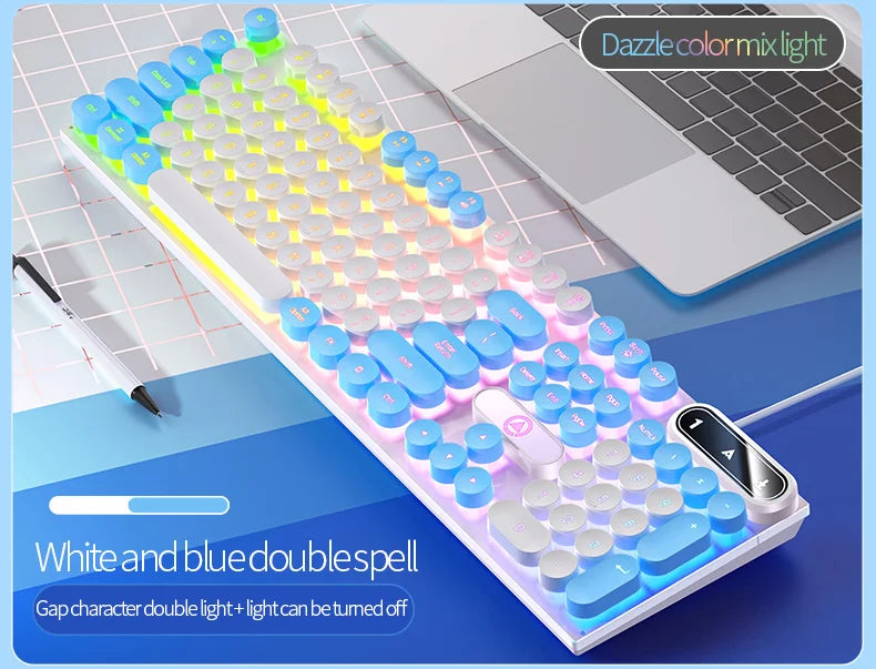 Mechanical typewriter keyboard with round retro LED backlit keys