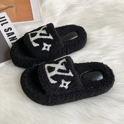 Platform Slippers Corduroy Non-Slip Slip-On Cushioned Insole For Women Beach Wear