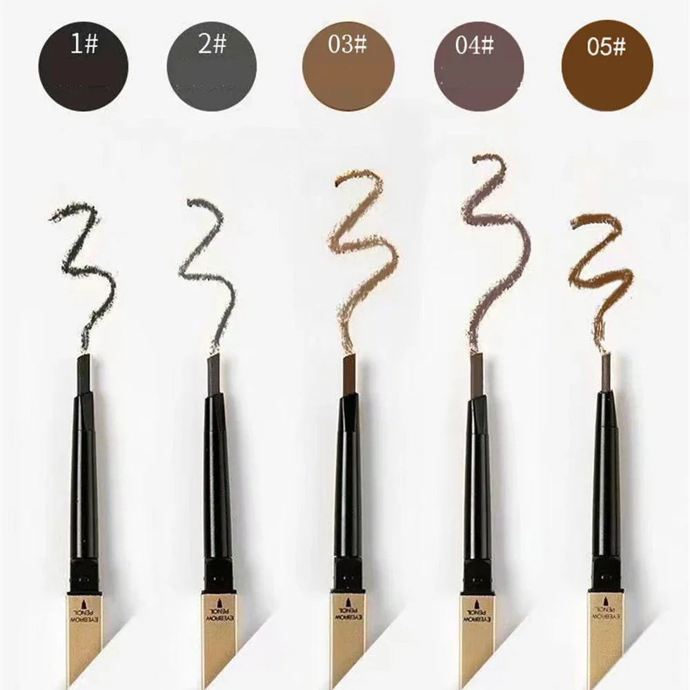 Waterproof eyebrow pencil with triangular tip and brush