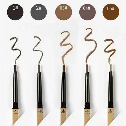 Waterproof eyebrow pencil with triangular tip and brush