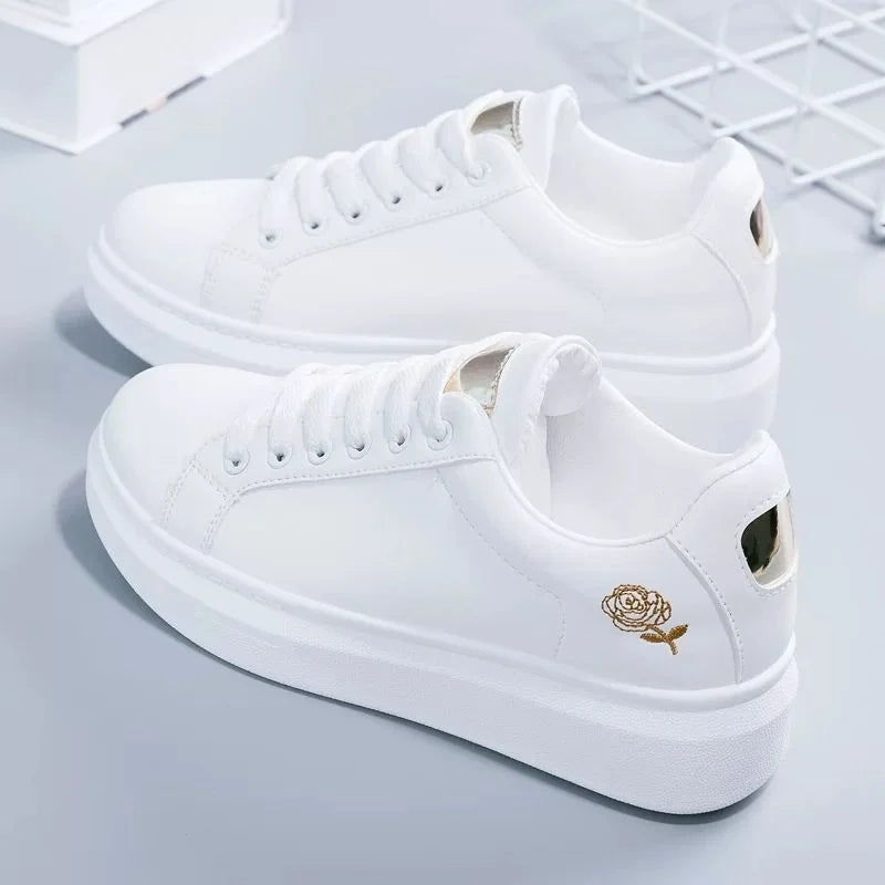 New 2026 Designer Shoes Women Running Spring Autumn Fashion White Breathable Embroidered Flower Lace-Up Casual Sneakers Zapatos De Mujer