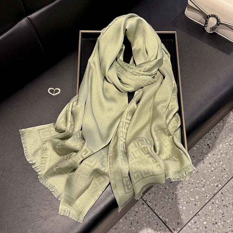 Women's Elegant Silky Scarf Shawl with Tatting Weave Detail