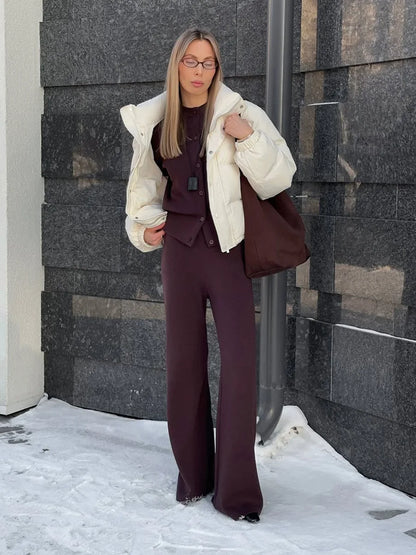 Women’s Knit Cardigan And Pants Set Slim Fit Long Sleeve Winter
