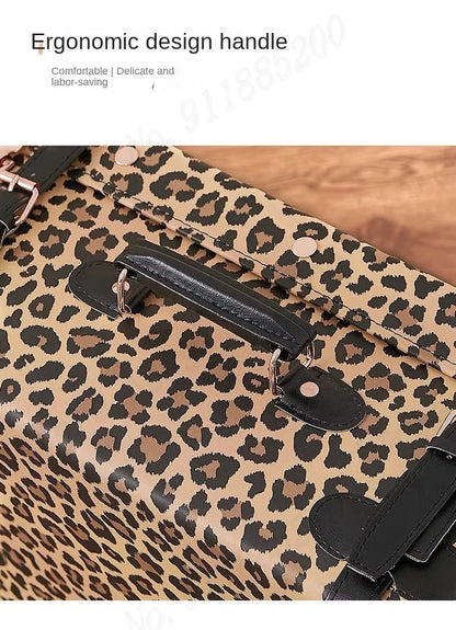 Trendy Retro Luggage Women's Roller Trunk Leopard Print Leather Suitcase 20" Boarding Box Set Waterproof Password Suitcase