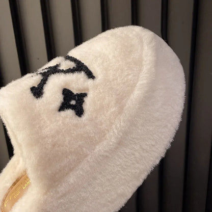 Warm Slippers for Women Indoor Non Slip Plush Traction Rubber Sole With Wedge Heel