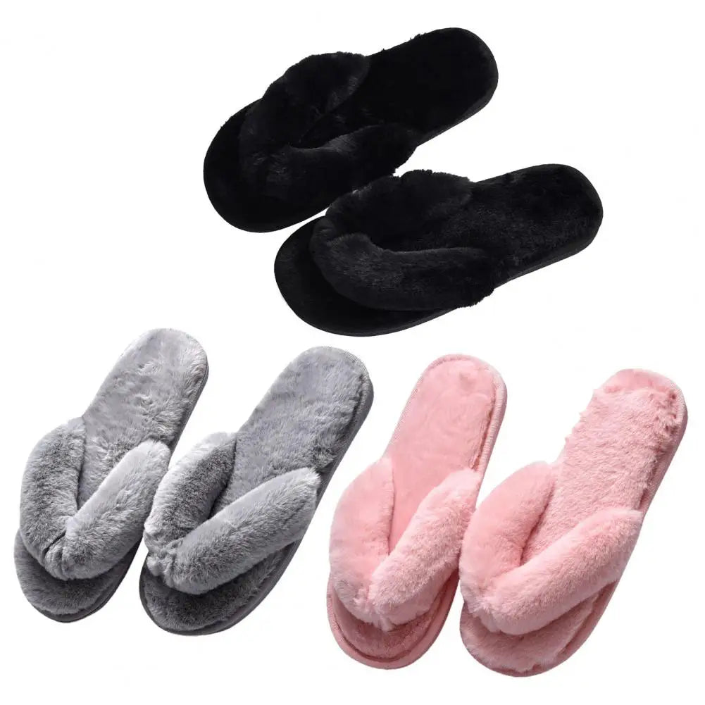 1 Pair Plush Women Slippers Thicken Furry Soft Warm Practical Winter Thermal Flip Flops for Home Indoor