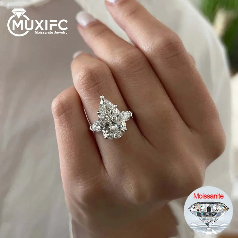 Pear-Cut Moissanite Ring in 18K Gold Plated Sterling Silver with Prong