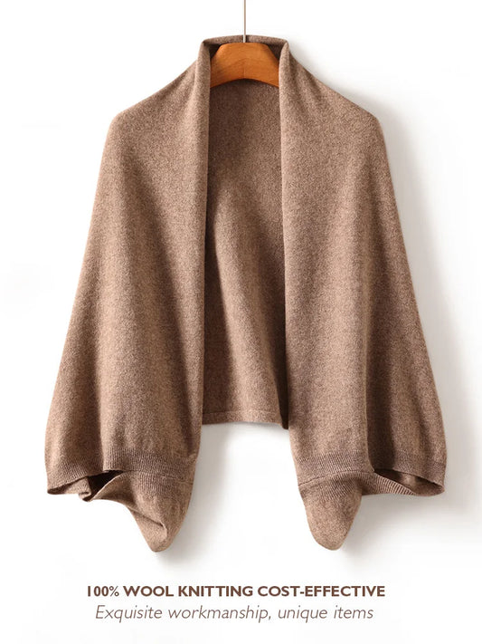 100% Wool Women Shawl Wrap Scarf Two Purposes Knitted Spring Accessories Cape Casual Soft Scarves Warm Cozy Fashion Mantles