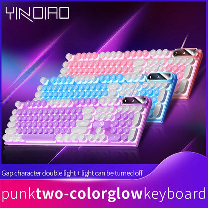 Mechanical keyboard with round retro LED backlit keys