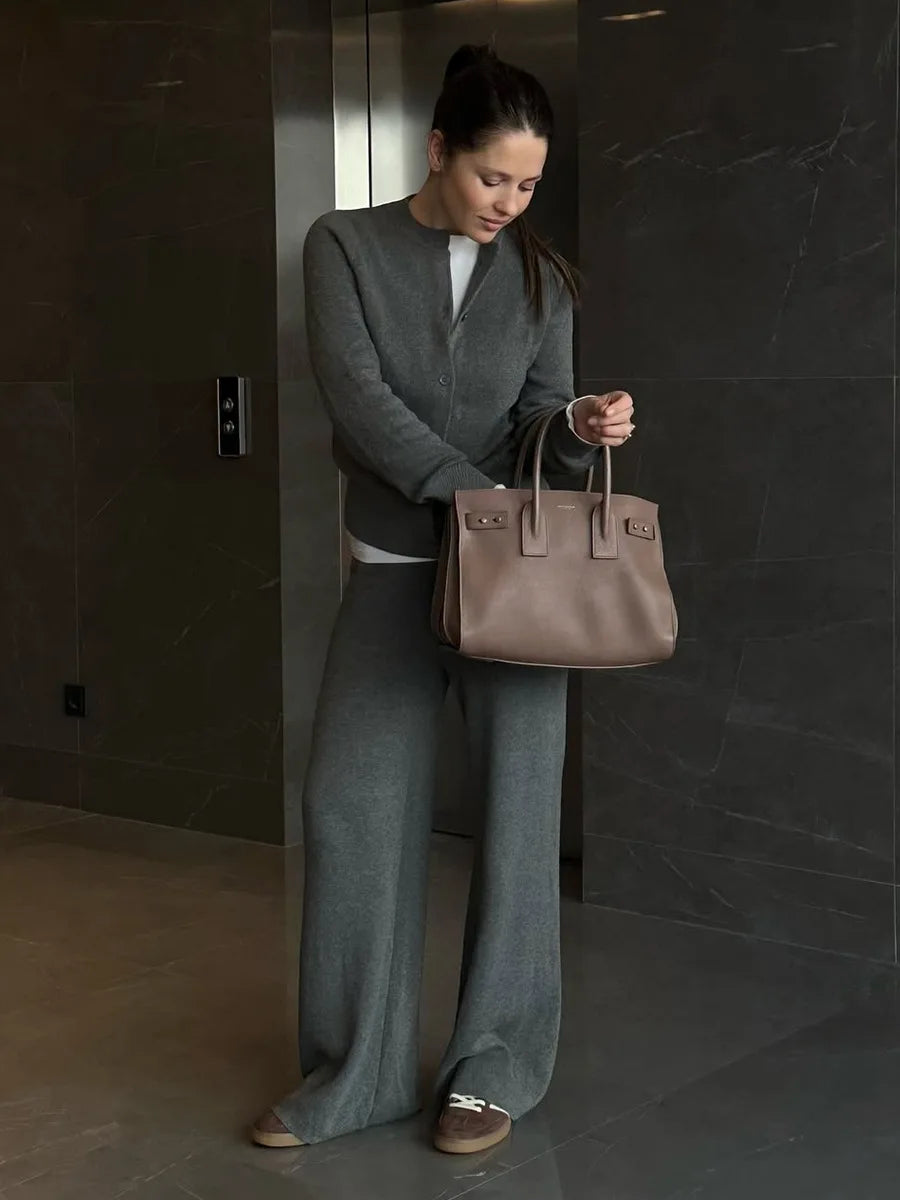 Women’s Knit Cardigan And Pants Set Slim Fit Long Sleeve Winter
