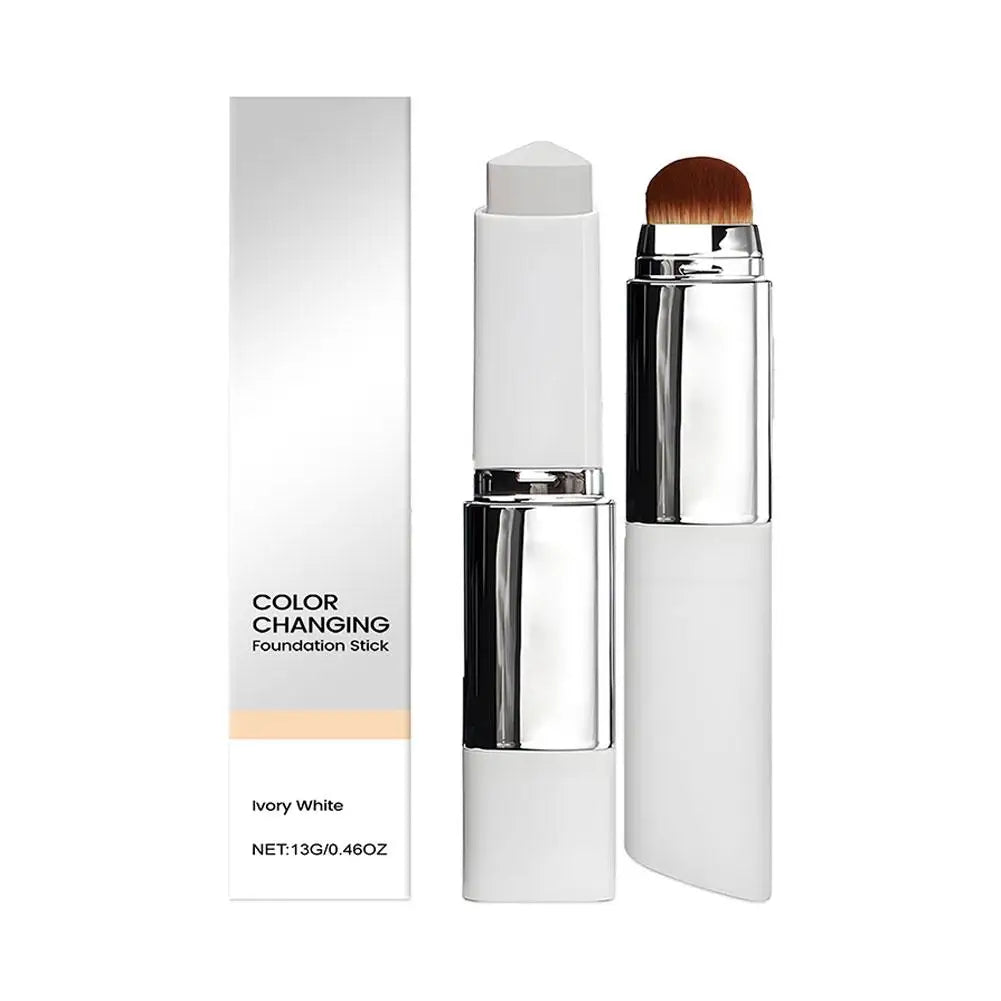 Foundation stick dewy color correcting hydrating makeup with built-in blending brush