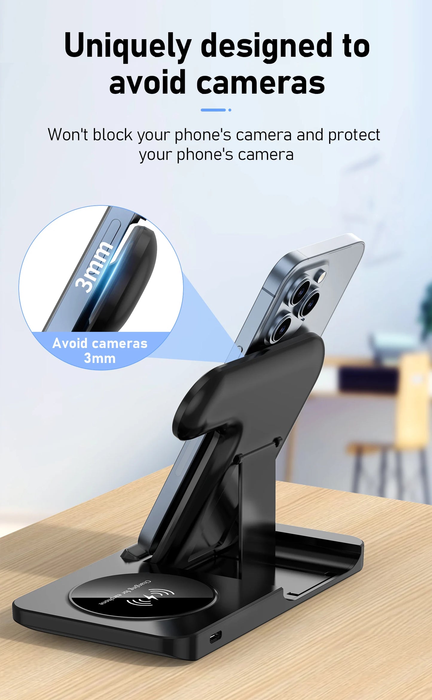 Foldable Wireless Dock for Smartphones and Earbuds 3-in-1