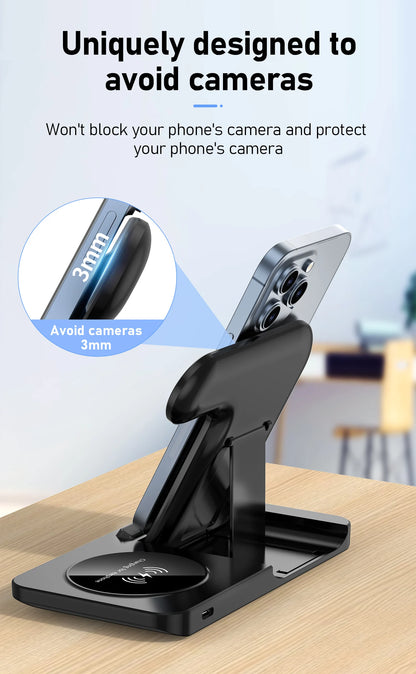 Foldable Wireless Dock for Smartphones and Earbuds 3-in-1