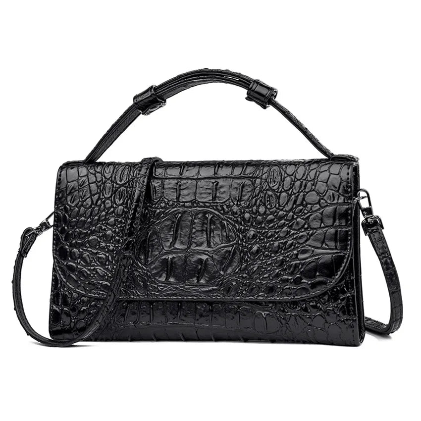 Women's crocodile-embossed crossbody bag with top handle