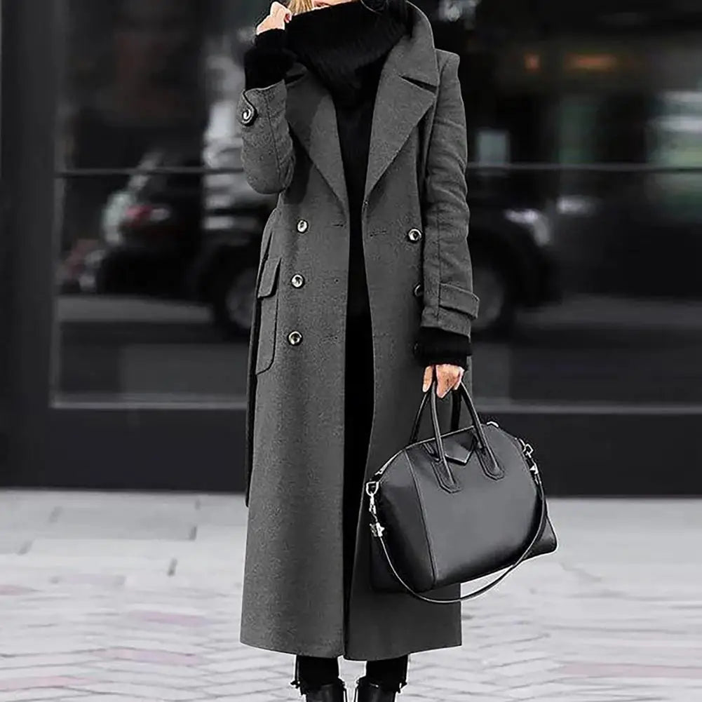Women's double-breasted longline wool-blend overcoat