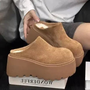 Women's slip-on wedge slippers with plush options