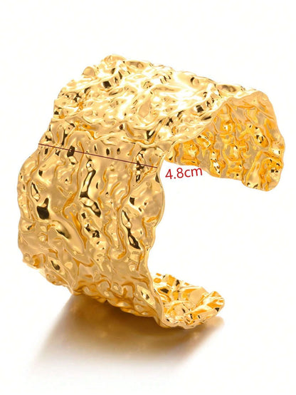 Adjustable Cuff Bracelet Textured Surface Gold Tone for Men and Women Everyday Wear