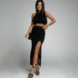 Women's Kaftan Beach Cover-Up Set with High Split and Sheer Hem