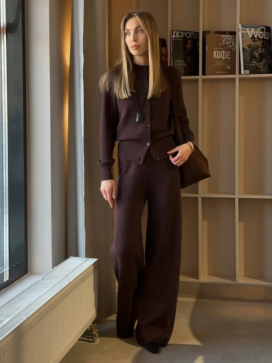 Women’s Knit Cardigan And Pants Set Slim Fit Long Sleeve Winter