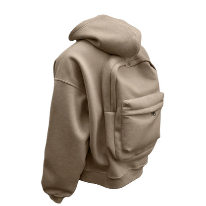 Street Style Backpack Hoodies Men Loose Zip Hooded Sweatshirt Attached Bags and Pockets Y2K Style Integrated School Bag Hoodie