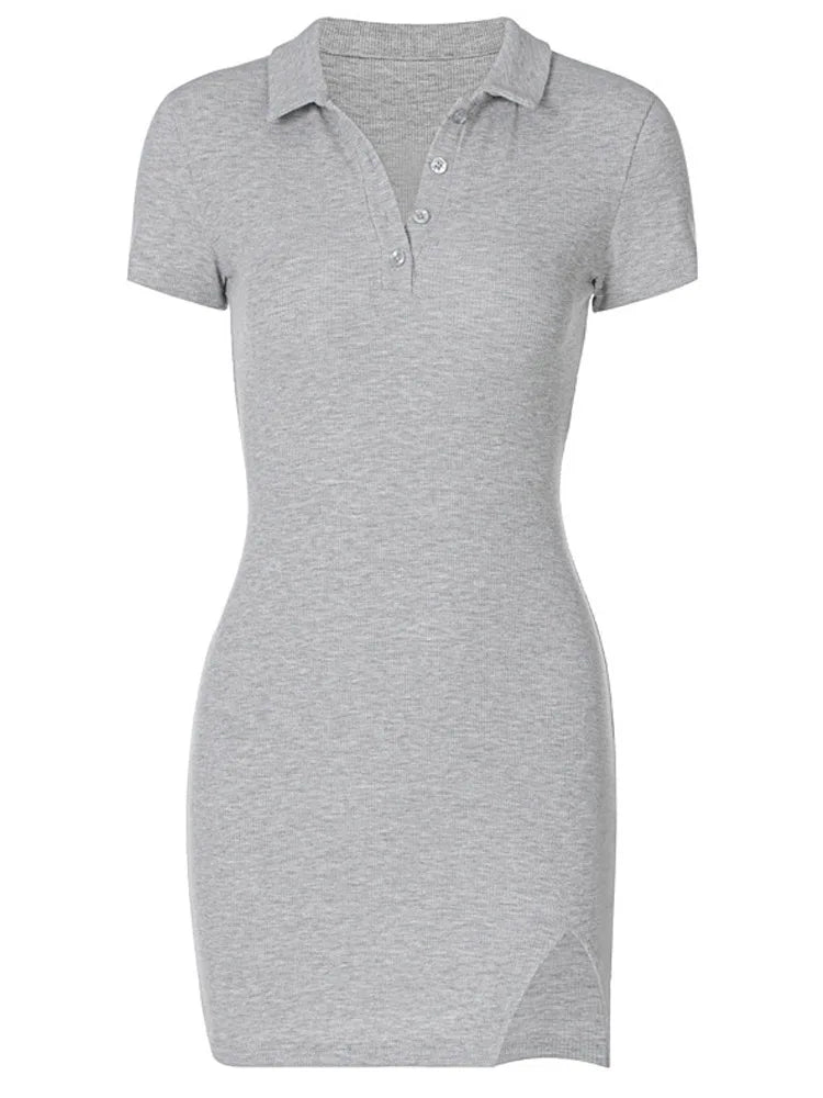 Breathable Knit Dress for Women with Short Sleeves and Subtle Slit