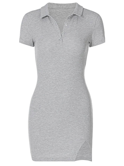 Breathable Knit Dress for Women with Short Sleeves and Subtle Slit